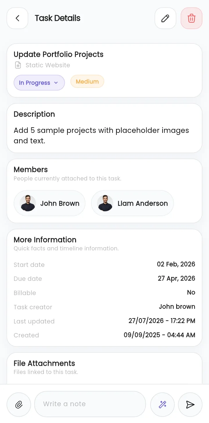 WibesHR Task Details mobile application