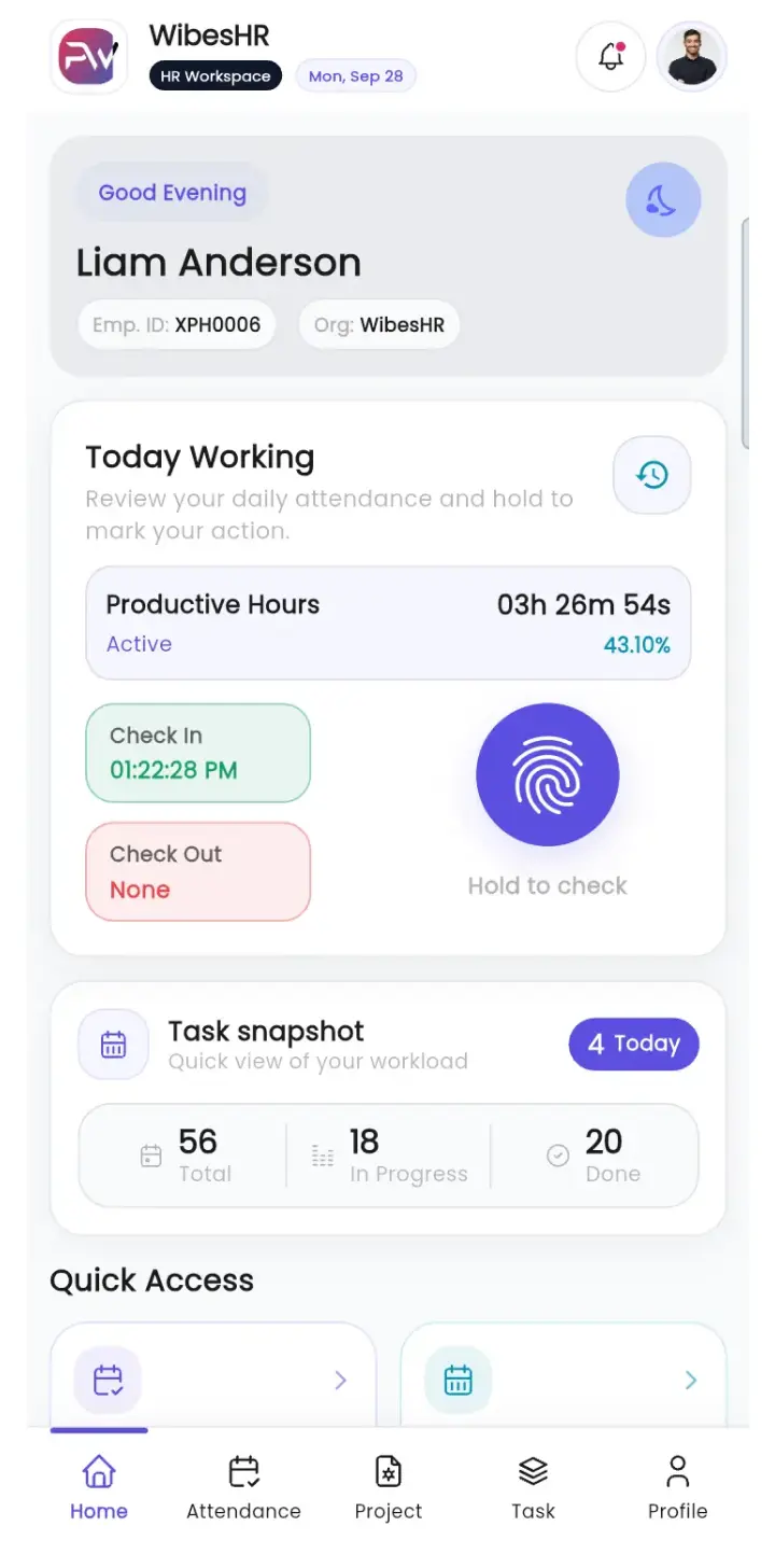 WibesHR HR mobile app interface preview