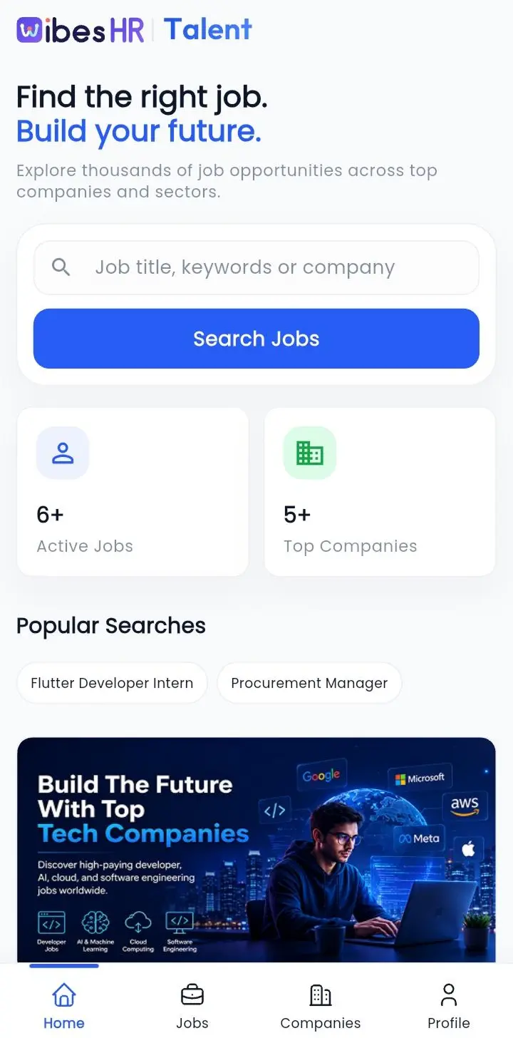 WibesHR talent mobile app interface preview