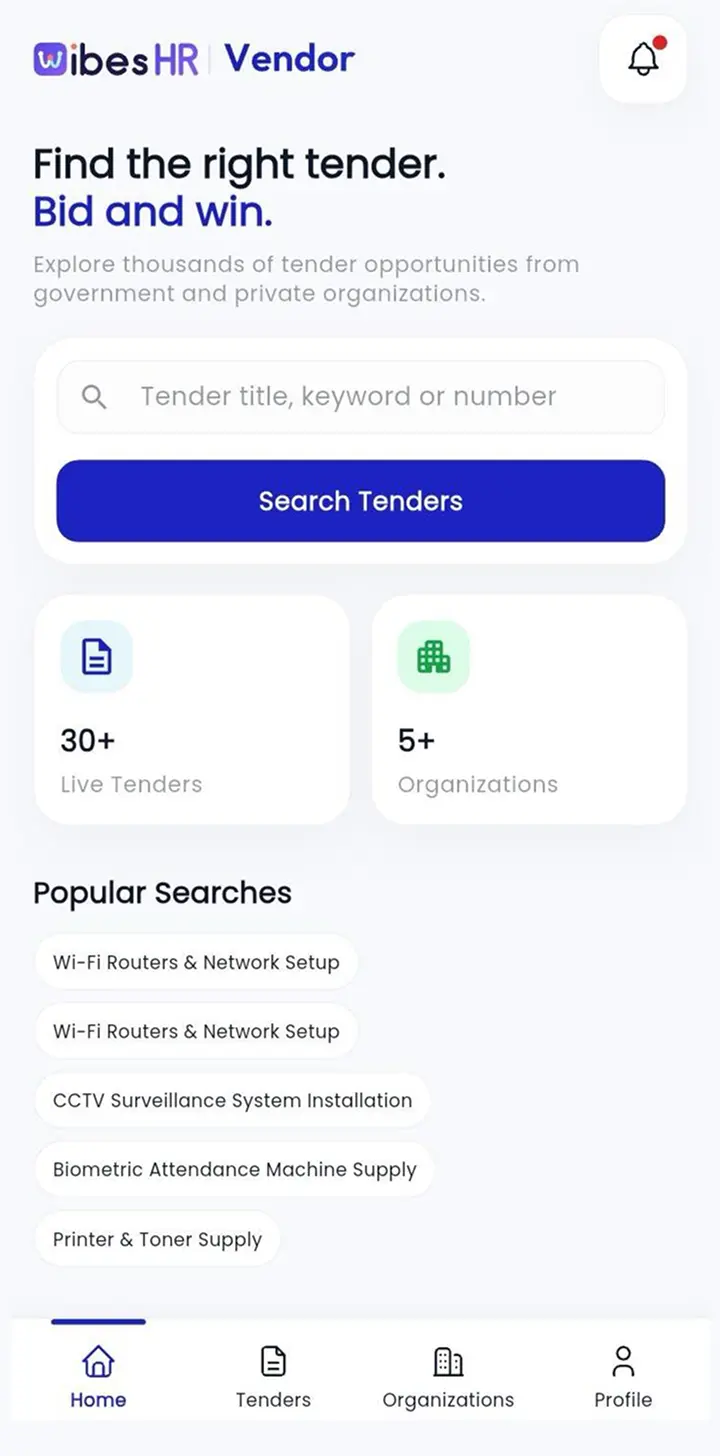 WibesHR vendor mobile app interface preview
