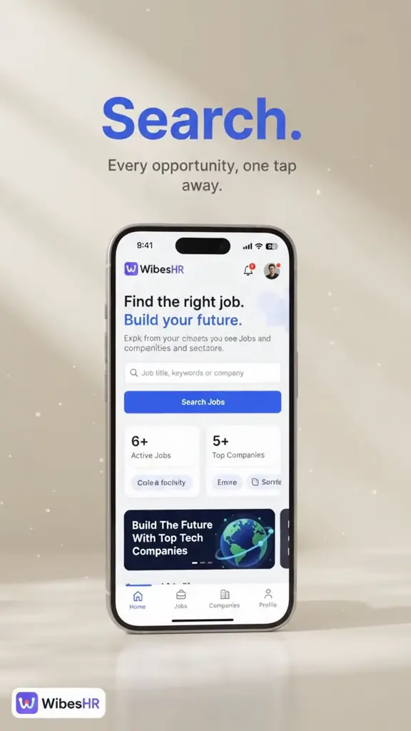 WibesHR Talent app showing job search and application tracking