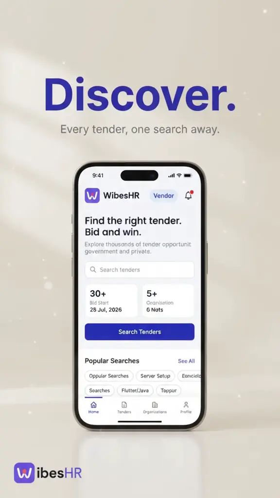 WibesHR Vendor app showing tenders and bid status
